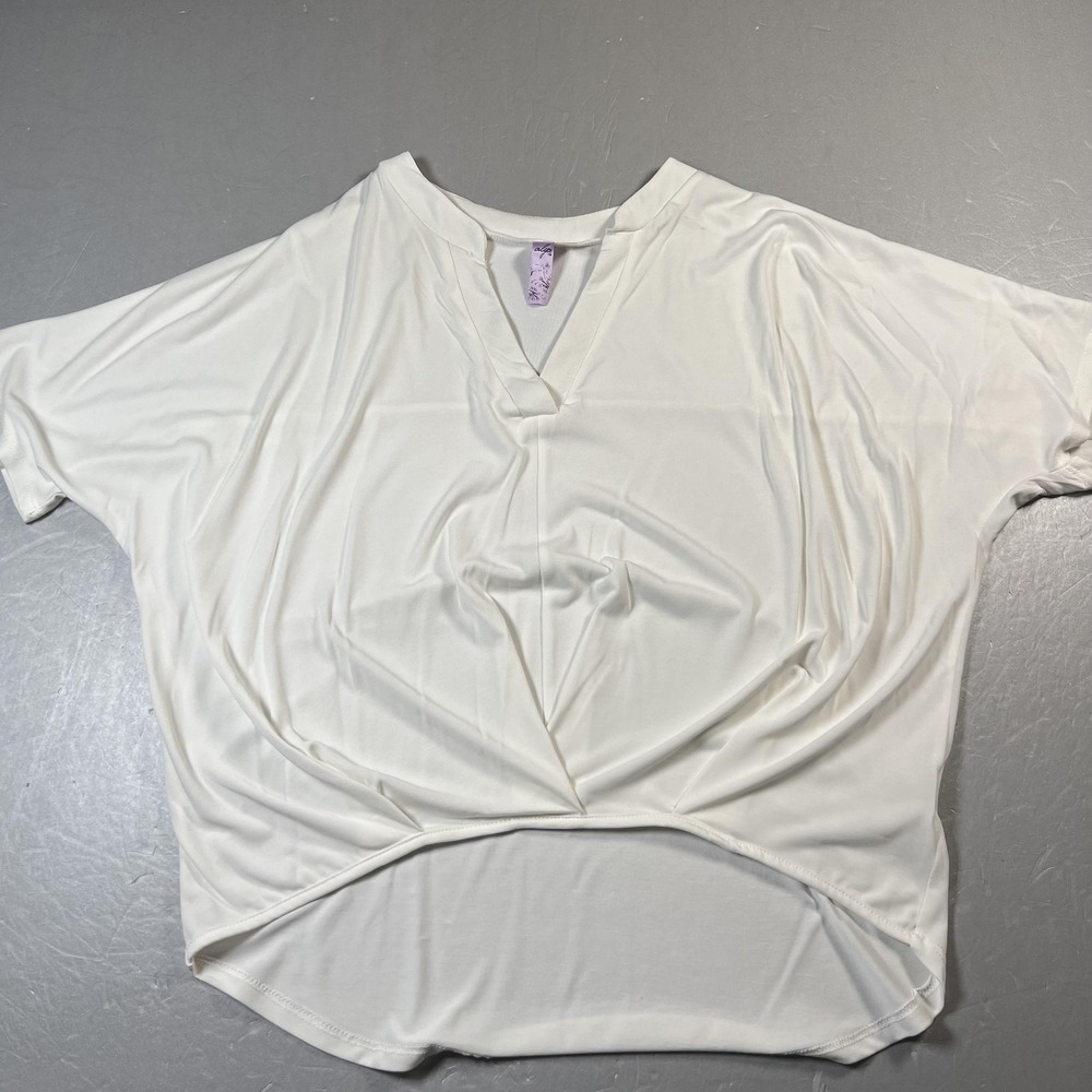 Alya Shirt Womens Small White‎ Modal Blend Draped Front High Low Twist Hem Top
